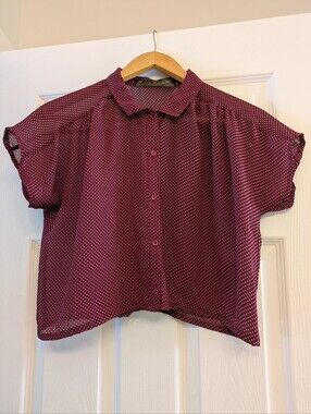 Upcycled Burgundy Polka Dot Cropped Women's Blouse